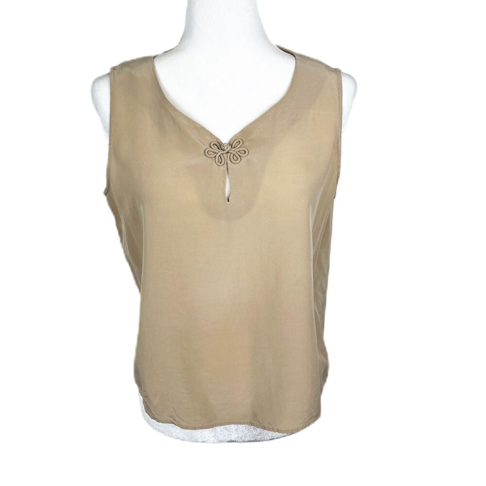 Fiji Sport Tank Top Women Medium Tan All Silk Sleeveless Blouse A-Line Relaxed
